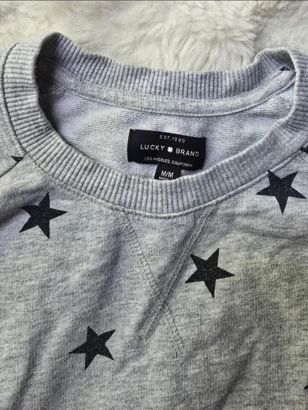 Lucky Brand Light Gray Crewneck Sweater with Black Star Print